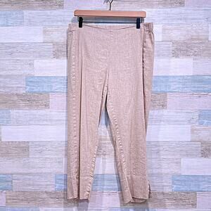 J JILL Linen Stretch Ankle Pants Khaki Pull On Slit Hem Mid Rise Womens Medium
